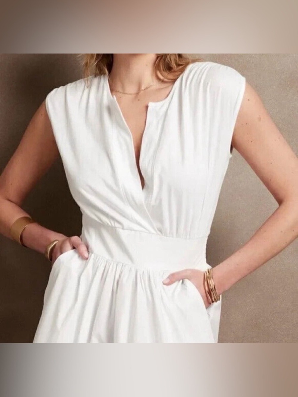 Banana Republic Notch-Neck White Poplin Maxi Dress Mixed Media NWT M Bridal